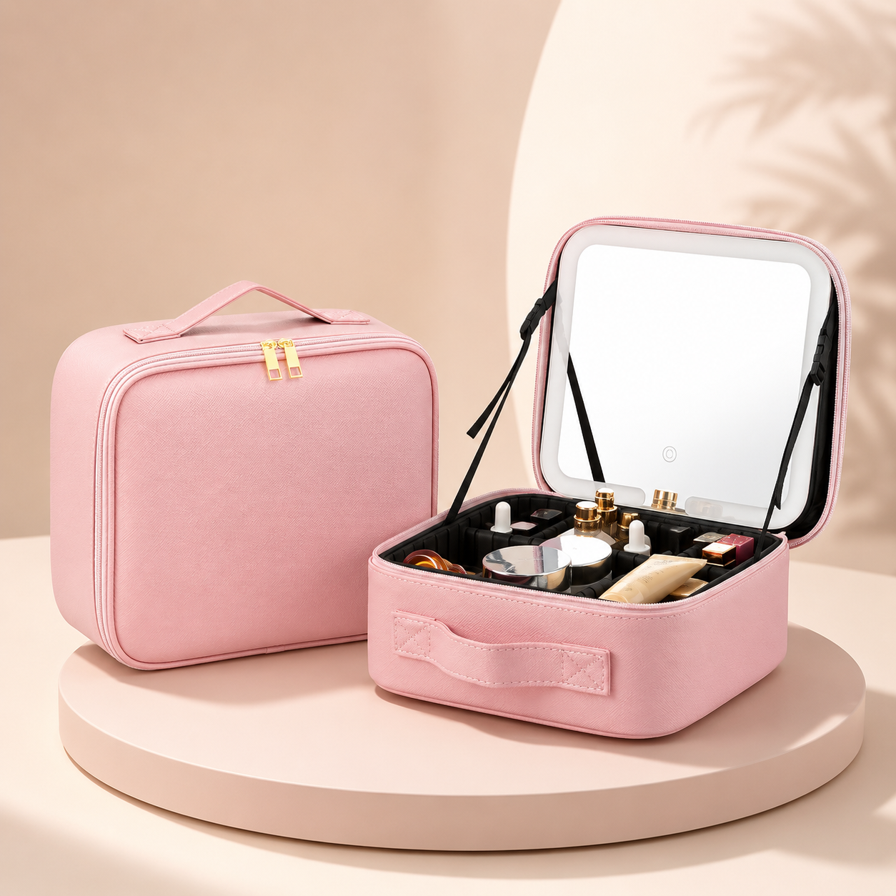 Elegant Travel Makeup Case with LED Mirror & Adjustable Storage | Perfect Organizer for Beauty on the Go