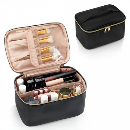 Essential Travel Makeup Bag | Spacious Organizer with Brush Storage | Perfect for Everyday Beauty