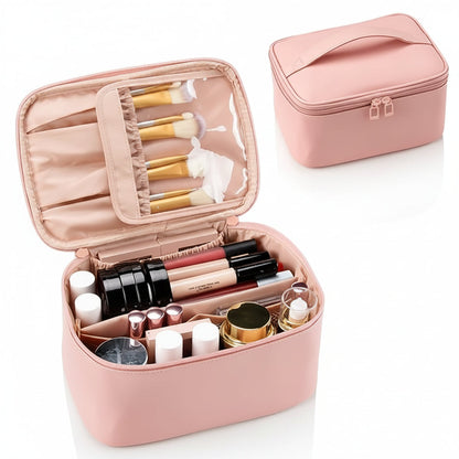 Essential Travel Makeup Bag | Spacious Organizer with Brush Storage | Perfect for Everyday Beauty