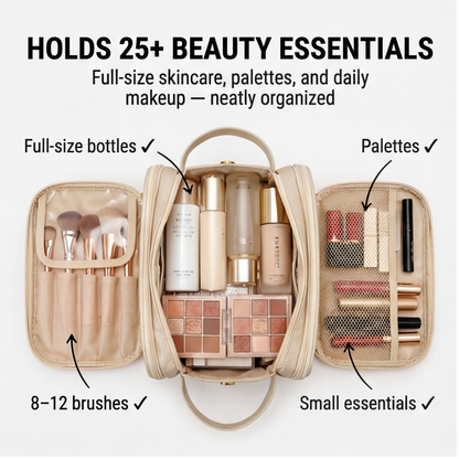 Vepine Glossa | Makeup Organizer Box with Waterproof Design & Brush Protectors | Large Capacity Cosmetic Organizer for Travel and Everyday Use