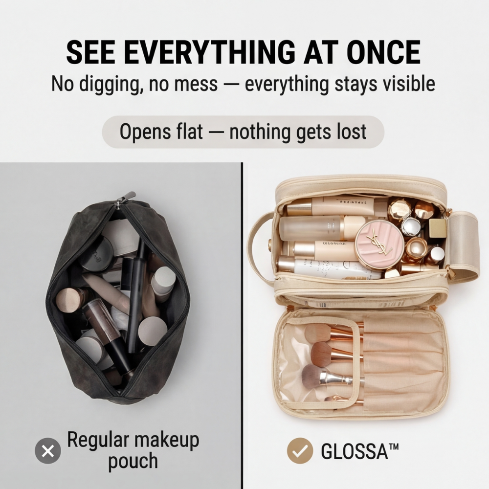 Vepine Glossa | Makeup Organizer Box with Waterproof Design & Brush Protectors | Large Capacity Cosmetic Organizer for Travel and Everyday Use